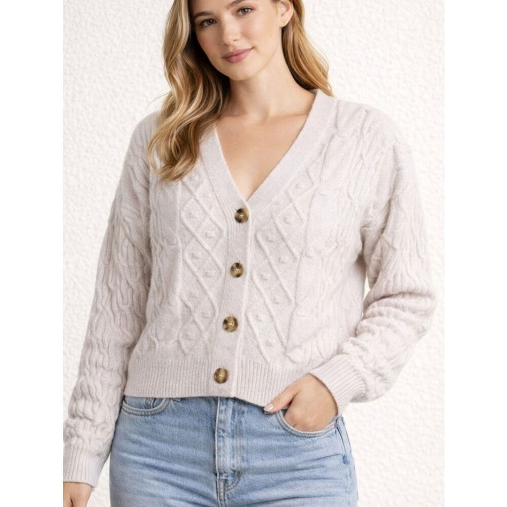 NWT Pinque Marci V Neck Cable Knit Cardigan XL Magic Stone Button Sweater